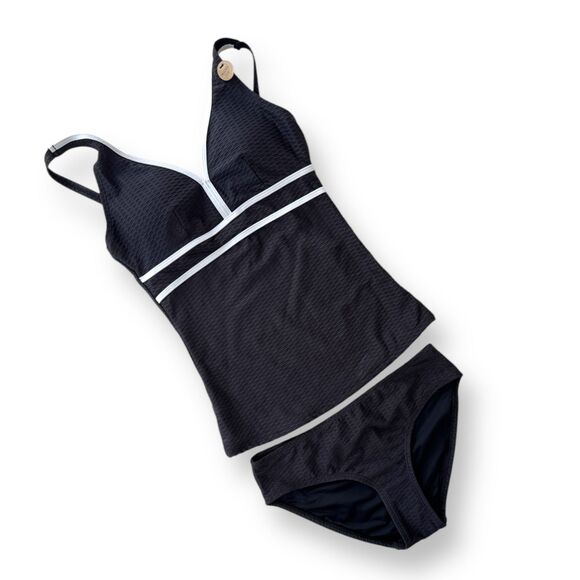 Audrey Omega Texture 2pc Shaping Tankini Black Wm Sz 4 Sewn-in-place molded cups - Picture 1 of 8